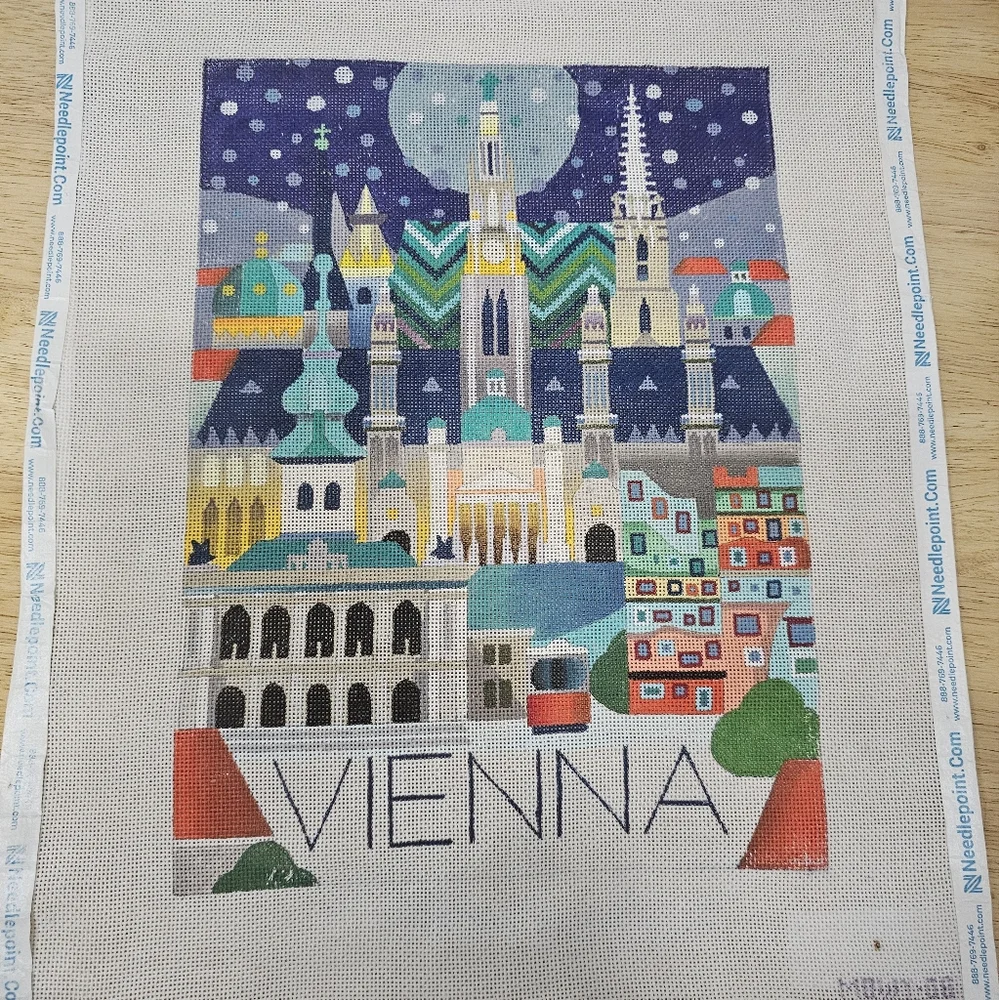 Hand painted needlepoint Canvas World Travel Poster Vienna Needlepoint 18 Mesh - Picture 2 of 4